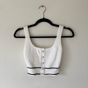 Aritzia Babaton White Textured Crop Top with Black Trim